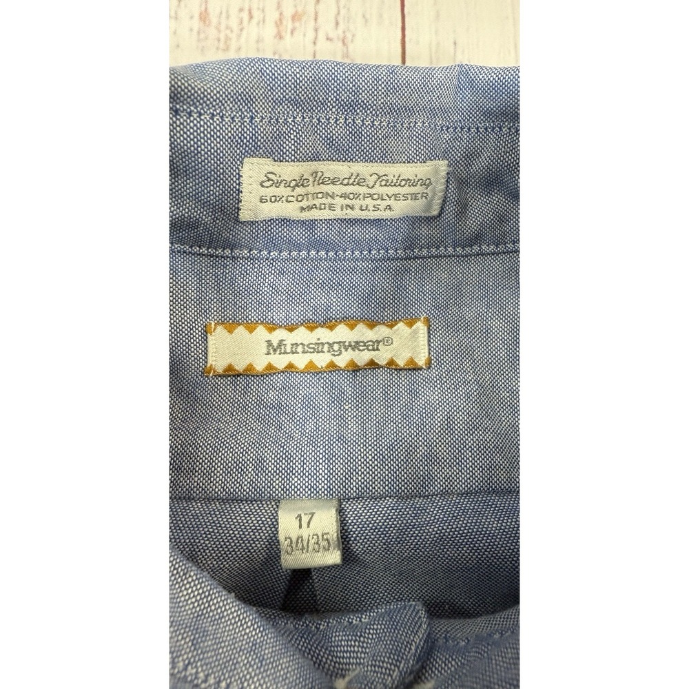 Vintage Munsingwear Denim Button Up Shirt Men's Size 17 34/35 Long Sleeve USA - Picture 4 of 7